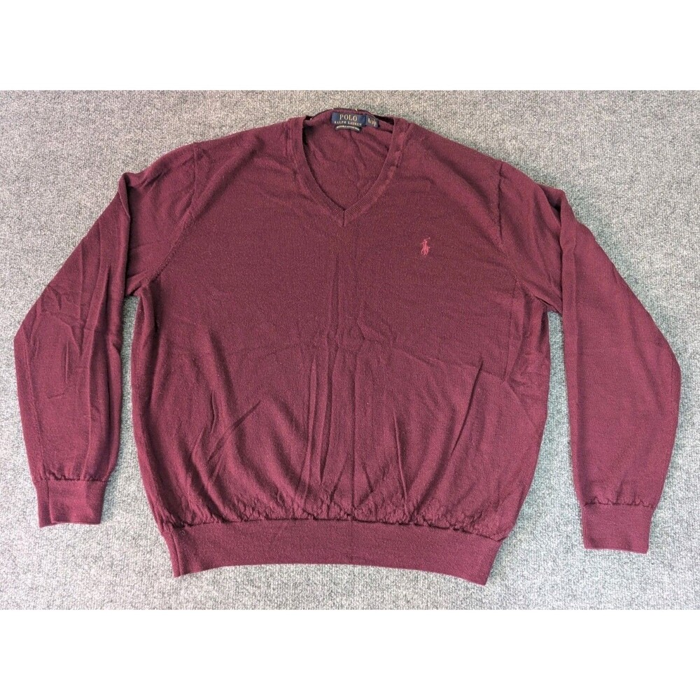 Polo Ralph Lauren V-Neck Merino Wool Men's Sweater Sz XL Burgundy